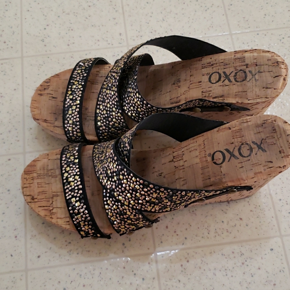 XOXO black wedges with sparkle straps